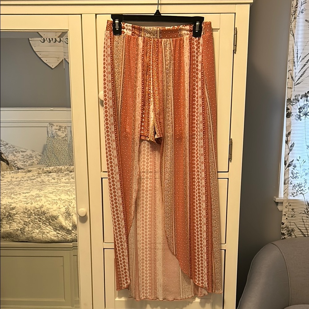 No Boundaries Orange Maxi Skirt with High-Low Slit